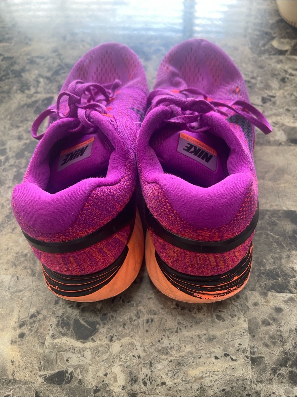 Nike Women's Purple and Orange Knit Running Sneakers